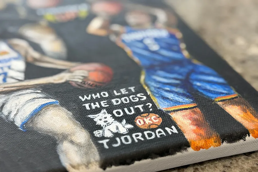 Closeup of a painted canvas